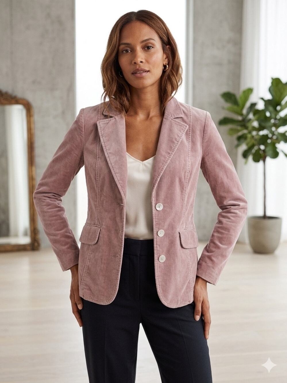 H&M Dusty Pink Velvet Single Breasted Blazer Jacket Preppy Light Academia US 10